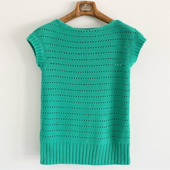 Moda International Green Open Knit Cap Sleeve Sweater Size XS - Picture 1 of 6